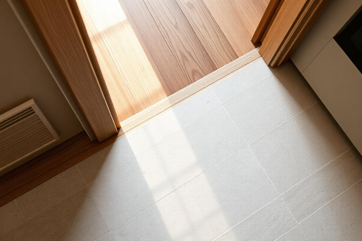 Flush threshold between stone and wood flooring